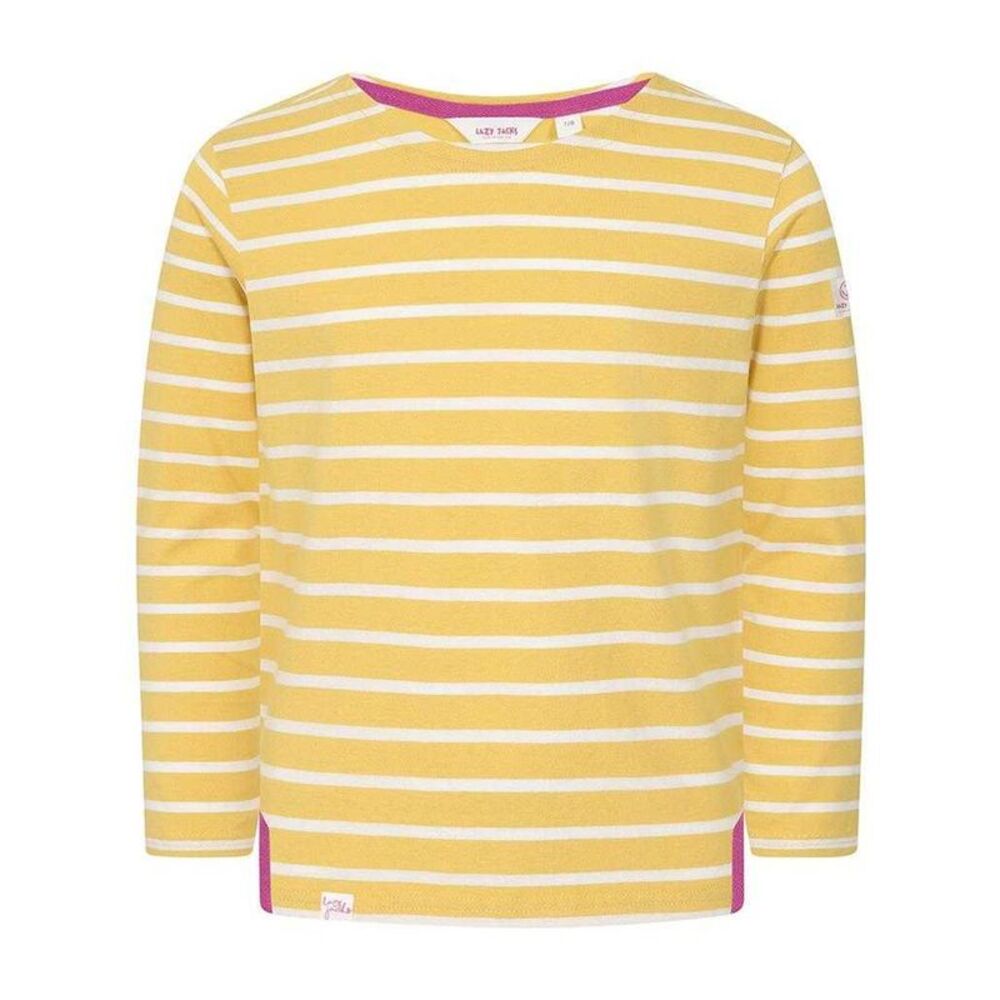 Lazy Jacks Girls Breton Contrast Striped Long-Sleeved Top / Lemon